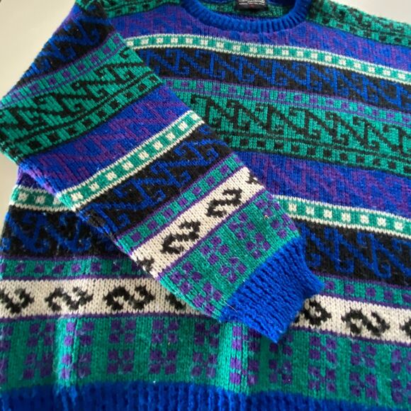 Vintage Multicolor Pattern Wool Blend Sweater, size XL, Ski Resort, Cabincore - Picture 8 of 8